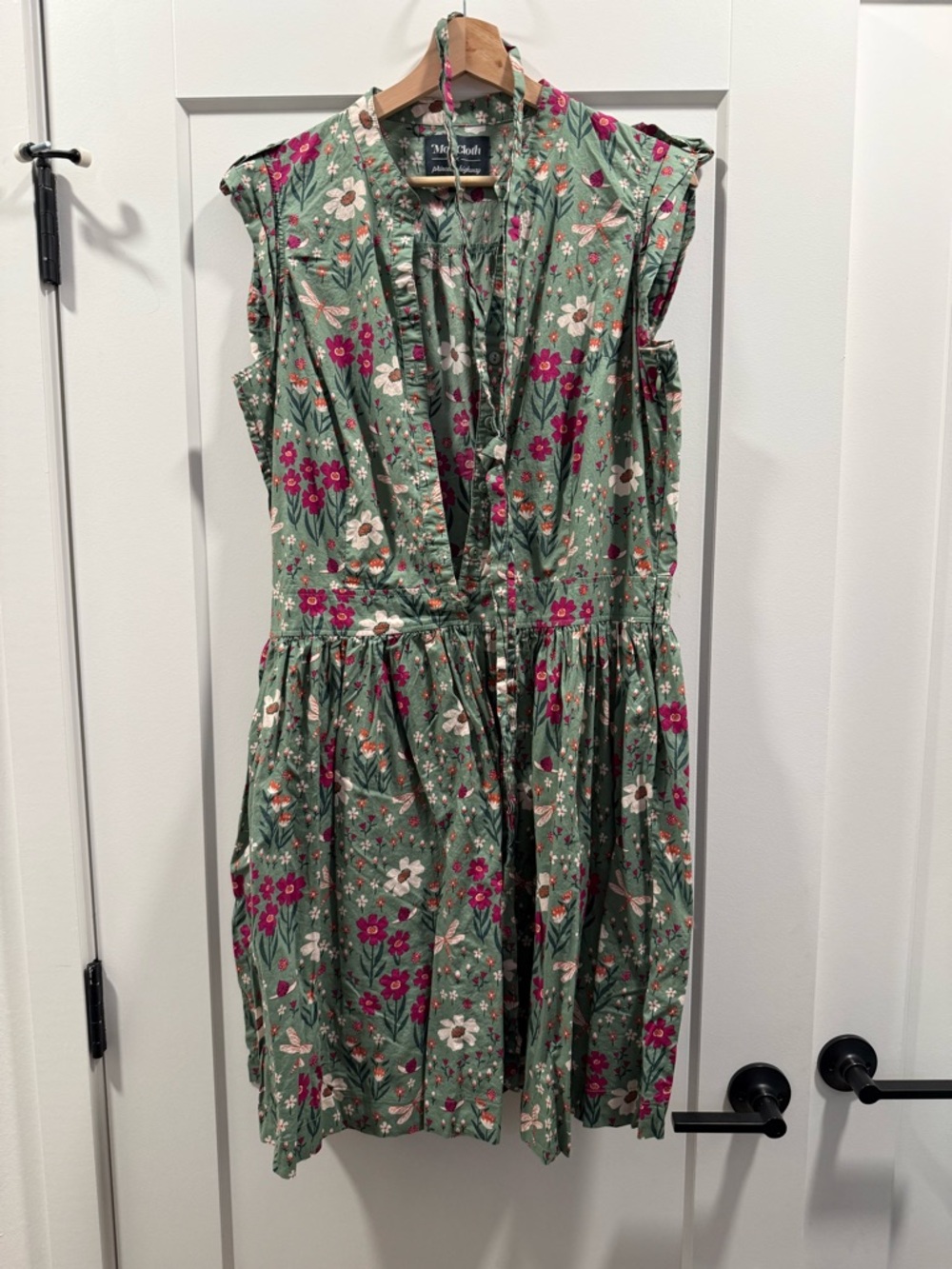 Modcloth Sage Green Floral Sleeveless Mini Dress with Pink & White Blooms